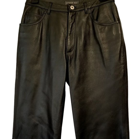 Copper Key Leather Pants  sz 5  Black  5 pocket  High Waist  Classic  Lined  EXC - Picture 1 of 12